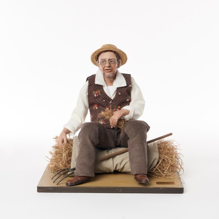 Homme botte foin assis - Santons Lise Berger