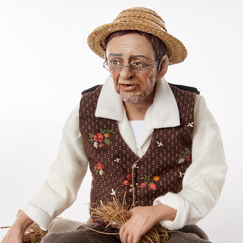 Détail Homme botte foin assis - Santons Lise Berger