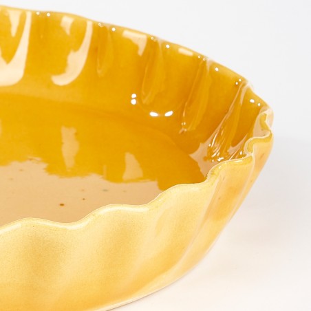 Détail Plat tourte jaune - Poterie Massucco