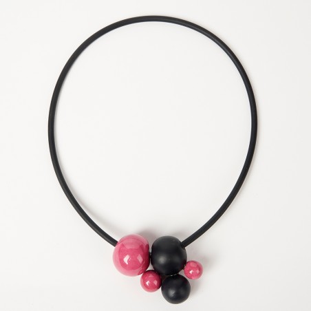 Collier pvc noir aimante météore noir/framboise - Andréani Créations