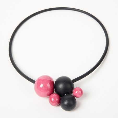 Collier pvc noir aimante météore noir/framboise - Andréani Créations