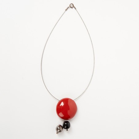 Collier 3 motifs argent/rouge/noir - Art Terra