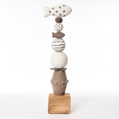 Totem poisson blanc croix noires - Le Jardin de la Terre
