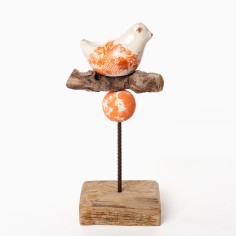 Oiseau socle orange et blanc - Le Jardin de la Terre