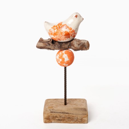 Oiseau socle orange et blanc - Le Jardin de la Terre